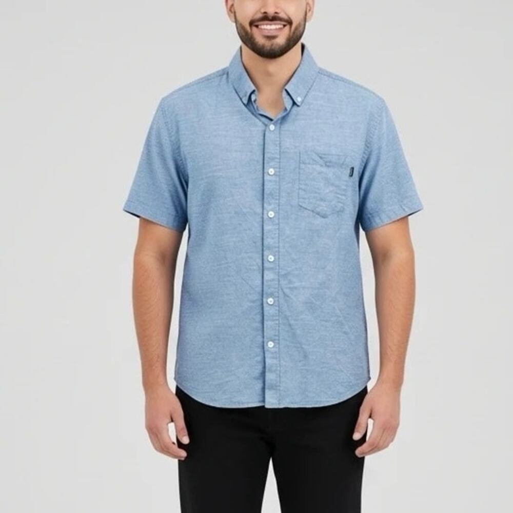 Hurley Men’s Size L Button-Up Shirt Blue Chambray Short Sleeve